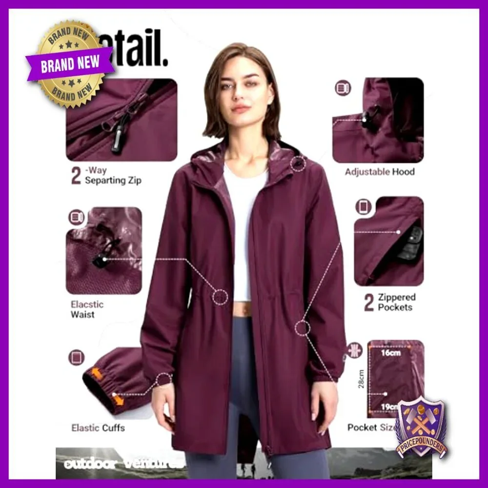 Waterproof Packable Rain Jacket Lightweight Windproof Trench Coat With Hood